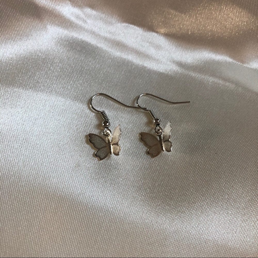 Dainty Silver Butterfly Earrings - Picture 4 of 4